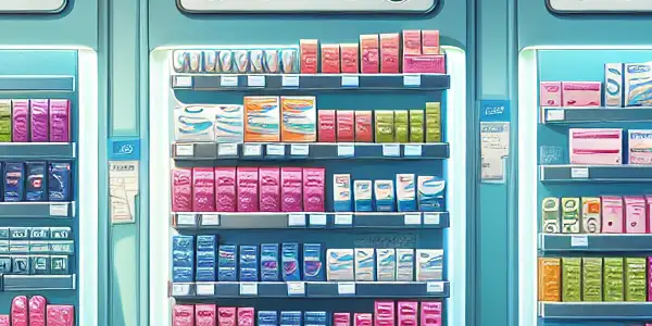 A well-organized display of top contraceptive products in a modern pharmacy, promoting safety and health awareness.