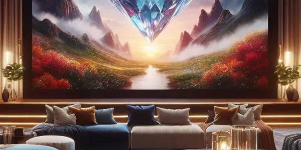 A luxurious home theater featuring plush seating, a large screen, and elegant decor for an immersive adult entertainment experience.