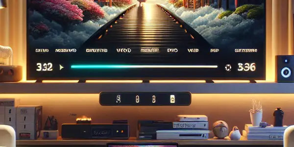 A cozy, well-lit room featuring a comfortable couch and a screen displaying a Japanese adult film pause screen.