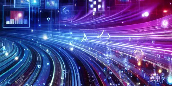 A vibrant, abstract digital landscape representing streamlined adult content search with glowing elements and Japanese aesthetics.