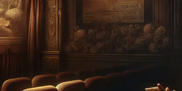 A glamorous female protagonist in a vintage setting, embodying beauty and allure with cinematic elements.